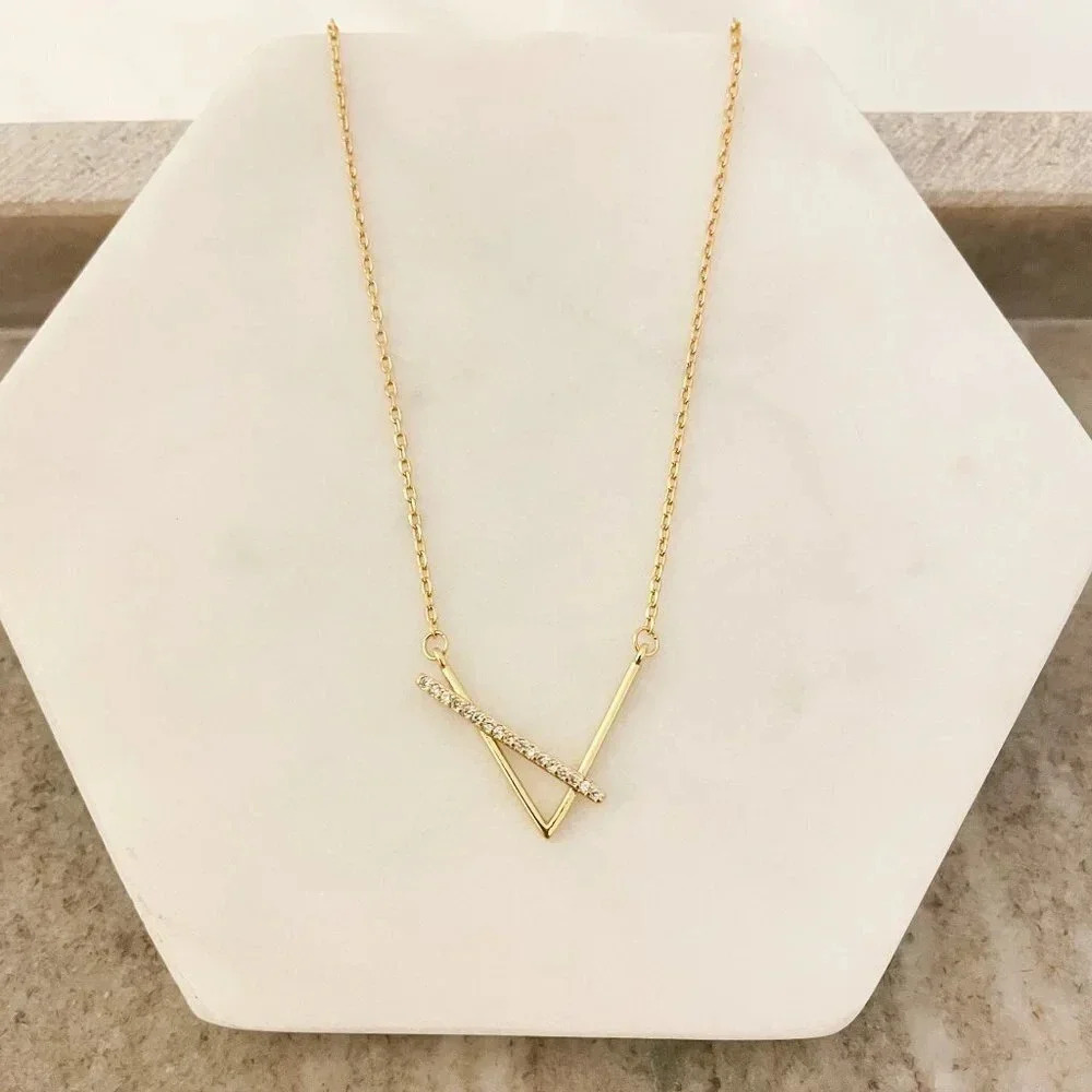 925 Sterling Silver V Necklace V-Shaped Necklace Geometric Bar Necklace
